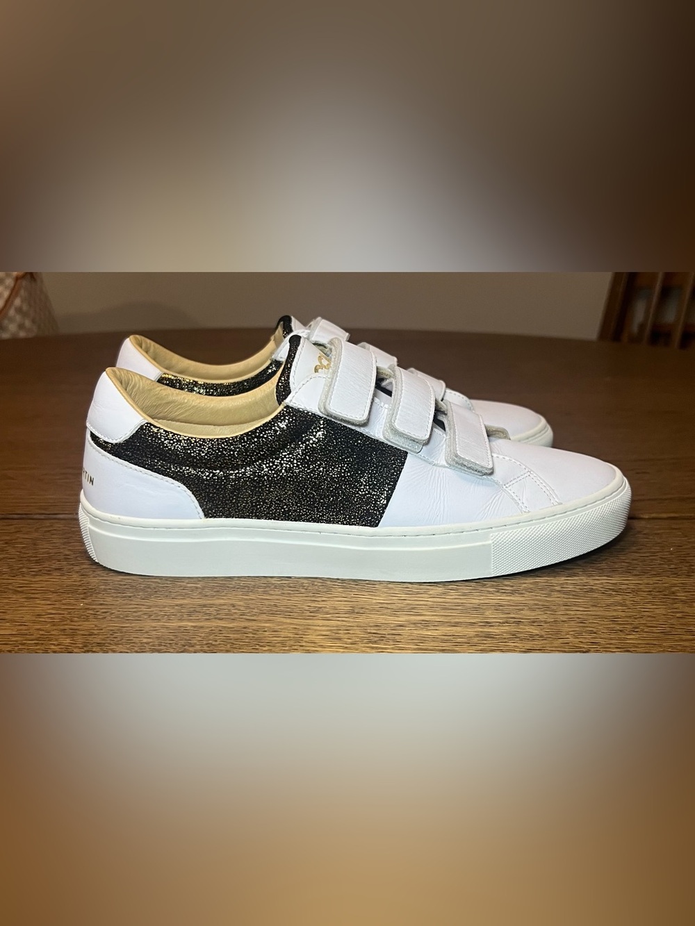Canal Saint Martin Jules Leather Sneakers White Black Glitter Velcro EU 41